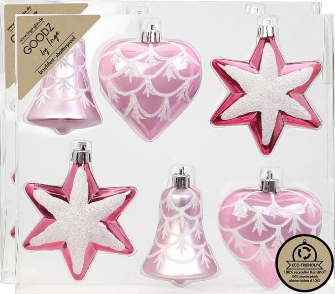Inge Christmas kersthangers figuurtjes - 12x - roze - 9 cm -kunststof