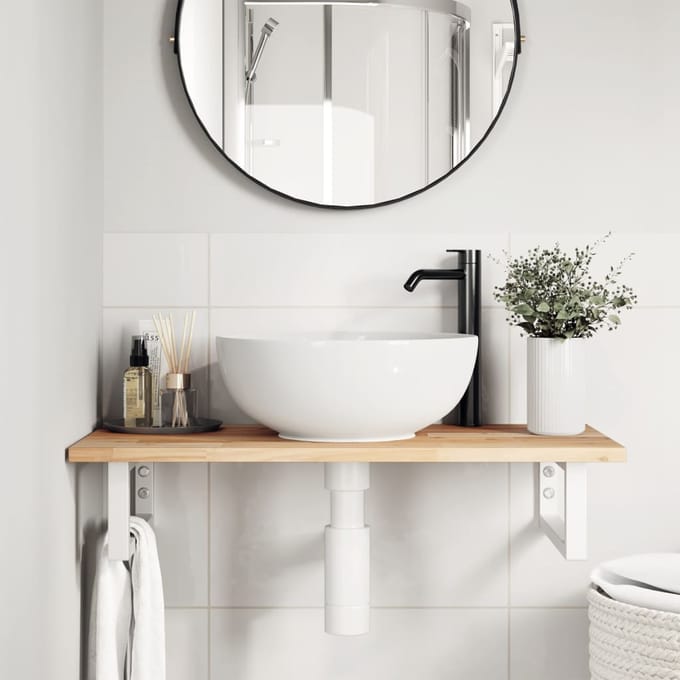 vidaXL - Badkamer - wandschap - staal - en - massief - acaciahout