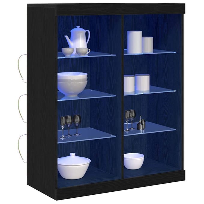 vidaXL - LED - Dressoir - Zwart - eiken - 81 - x - 37 - x - 100 - cm - Bewerkt - hout