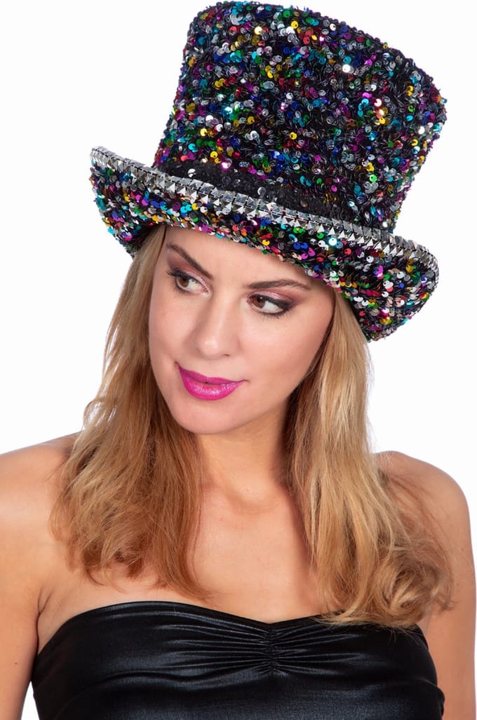 Hoge Hoed - Luxe Pailletten Regenboog - One Size - Volwassenen