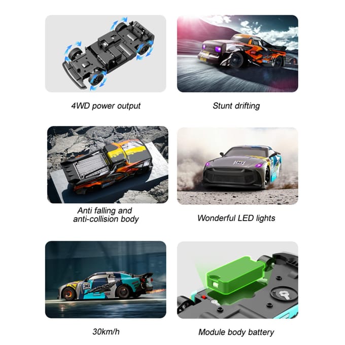 Afstandsbediening Drift Auto Afstandsbediening Auto 2.4GHz 4WD 30km/h Hoge Snelheid Afstandsbediening Raceauto 2 battery blauw