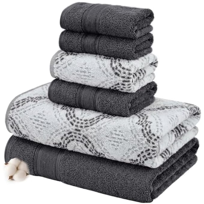 6-delige jacquard badhanddoekset - zacht en absorberend - donkergrijs