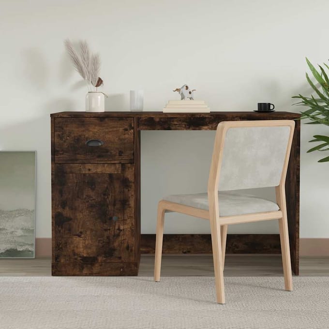 vidaXL - Bureau - met - lade - 115x50x75 - cm - bewerkt - hout - gerookt - eikenkleurig