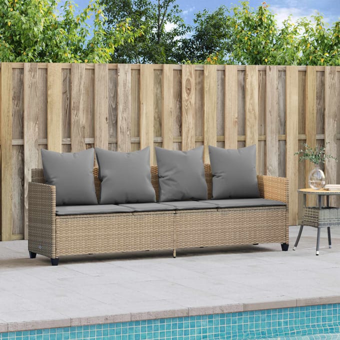 vidaXL - Ligbed - met - kussens poly - rattan - beige