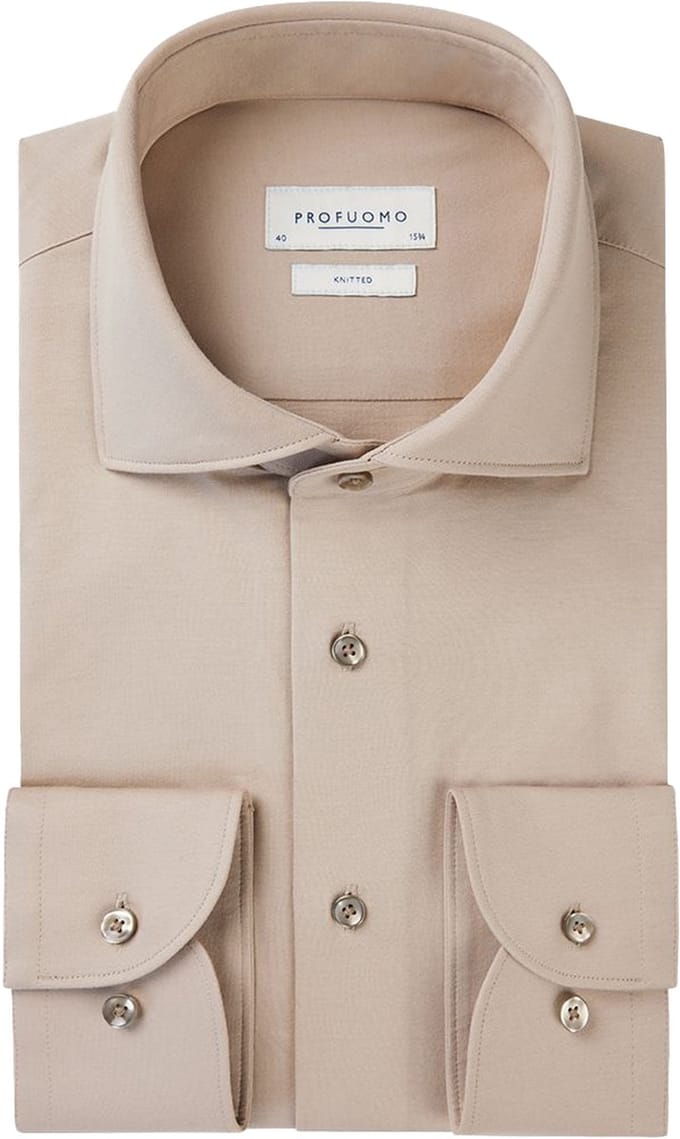 Profuomo slim fit heren overhemd - jersey - beige