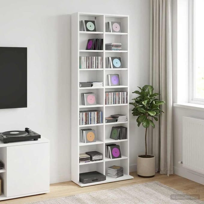 vidaXL - CD - Kast - Wit - 65 - x - 23,5 - x - 175 - cm - Bewerkt - hout