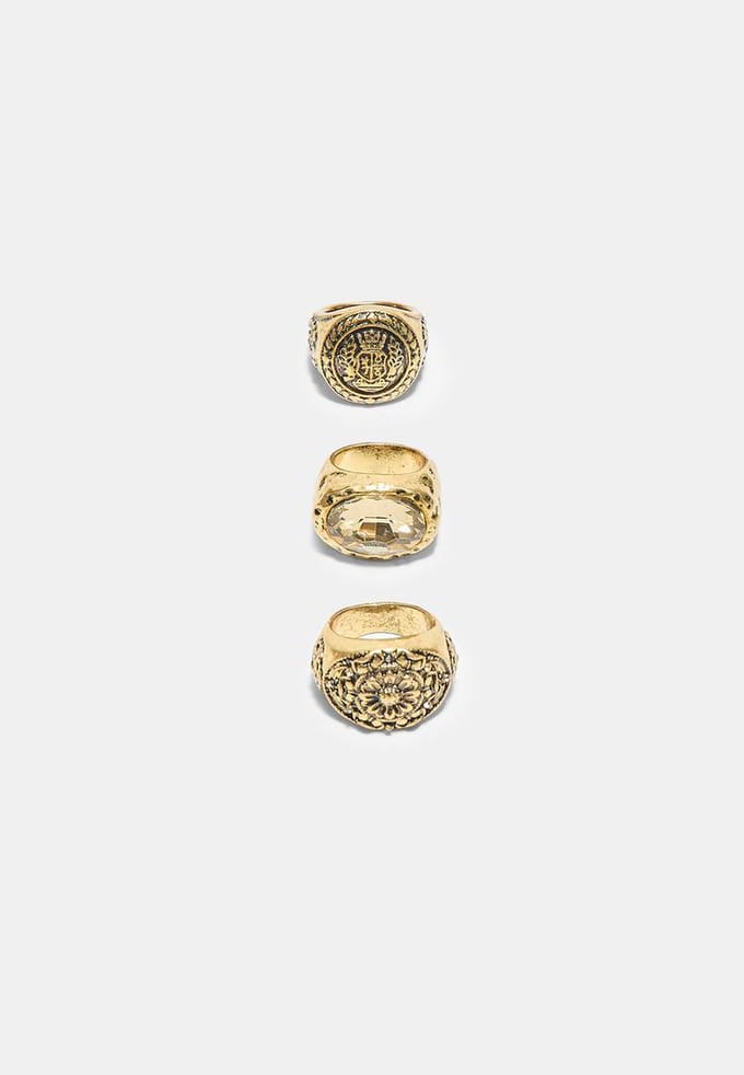 Stradivarius Set van 3 gegraveerde ringen  Goud OS