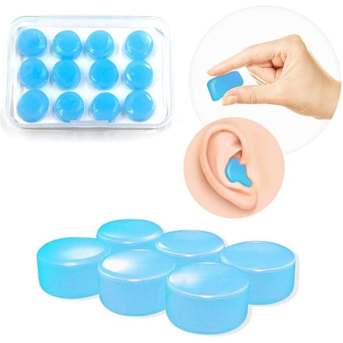 Bouchons d'oreilles antibruit en silicone, 12 pièces, étanches et réutilisables, pour dormir bleu