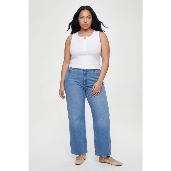 boohoo Dames Plus Basics Hoge Taille Boyfriend Jeans | Medium Gebleekt | Maat: 56