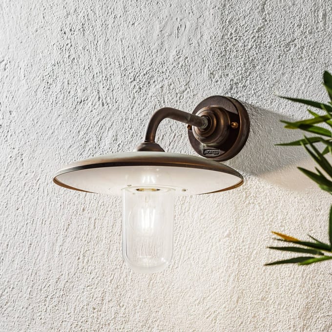 Moretti Luce Casale buitenwandlamp, antiek koper helder glas