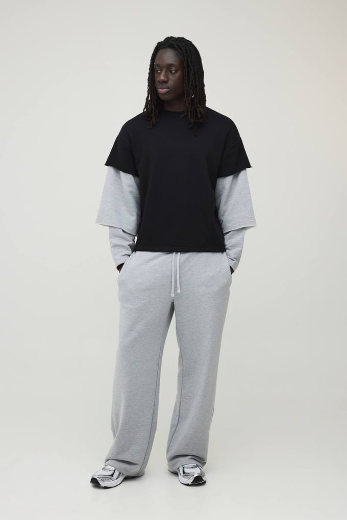 Oversized Boxy T-shirt En Joggingbroek Set Met Drievoudige Neplagen En Loopback | Size XL