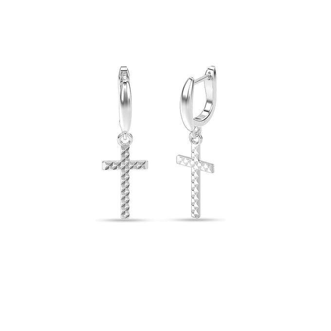 Dames Hoopsieraden met Diamanten Kruis in 925 Sterling Zilver BIPE075