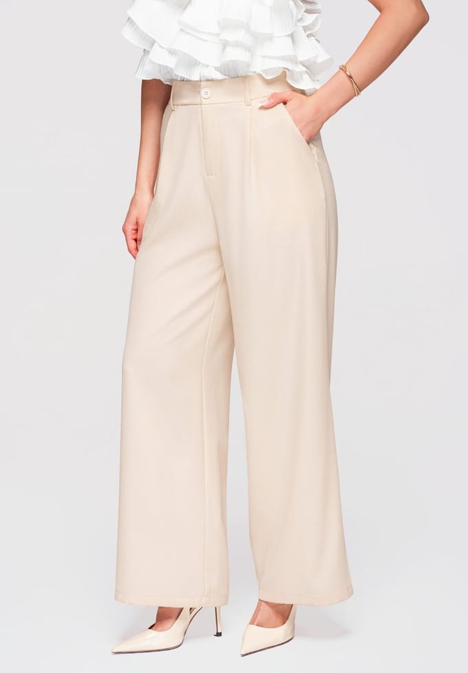 OMBRE Broek - Loose Fit - Knopen - Effen Beige L