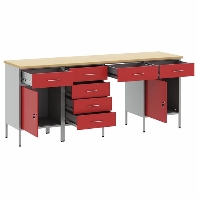 vidaXL - Werk - Cabinet - met - lade - 4 - st - Rood - Engineered - hout - en - staal