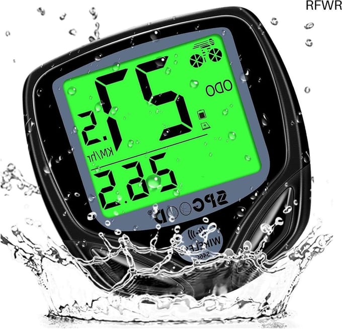 RFWR® Draadloze fietscomputer met 19 functies, IP54 waterdicht en achtergrondverlichting