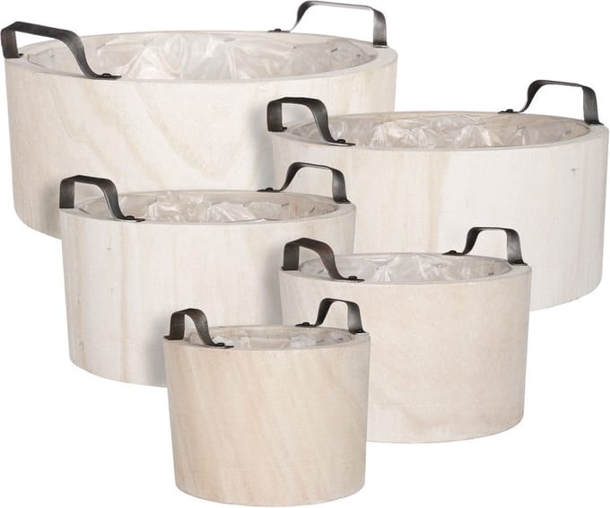 Mica Decorations Maud Bloempotten Set - 36x36x13.5 cm - Hout - Wit