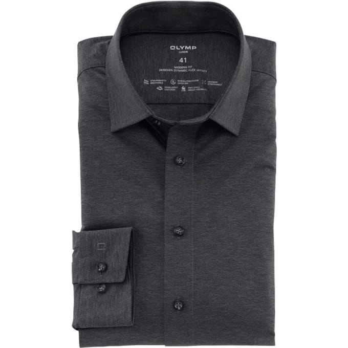 OLYMP Luxor 24/Seven modern fit overhemd - antraciet grijs tricot