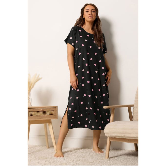 Yours Zwart Midaxi Nachthemd Met Hartje Size 62-64