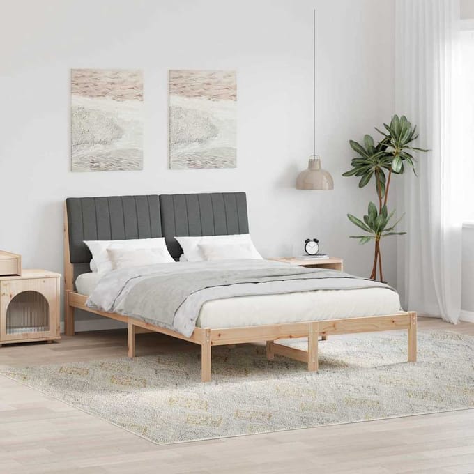 vidaXL - Bedframe - met - hoofdeinde - Bruin - 135 - x - 190 - cm - Massief - grenenhout