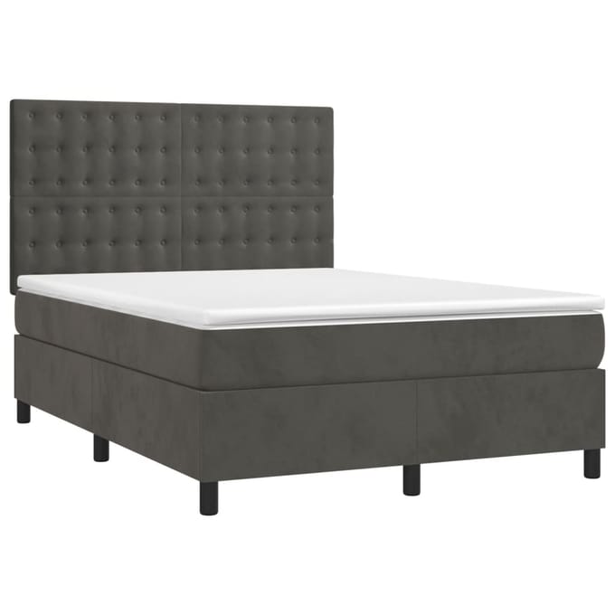 vidaXL - Boxspring - met - matras - en - LED - fluweel - donkergrijs - 140x200 - cm