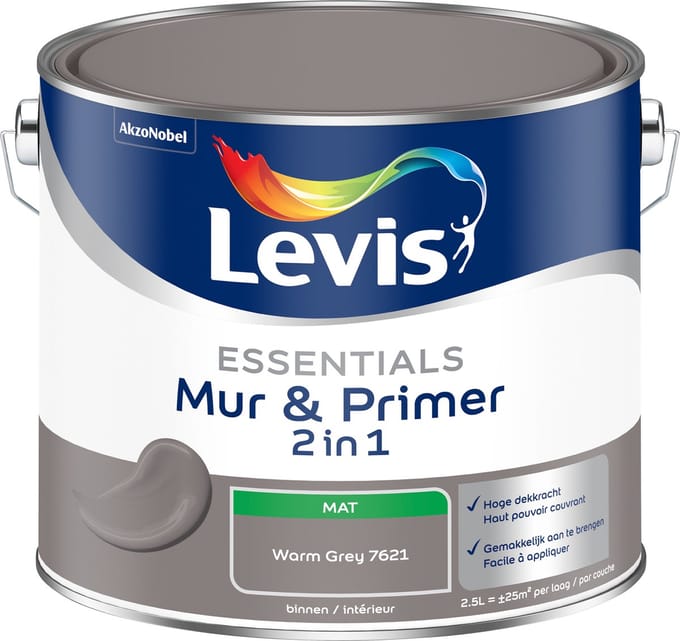 Levis - Essentials Mur & Primer - Warm Grey - 2,5 L