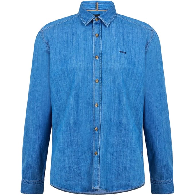 Boss Herenoverhemd van Liam met geborduurde denim en puntkraag (Marine)