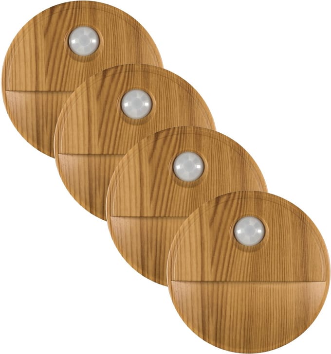 Home Deco Factory LED nachtlampje - bewegingssensor - set 4x - draadloos - zelfklevend - D8 cm