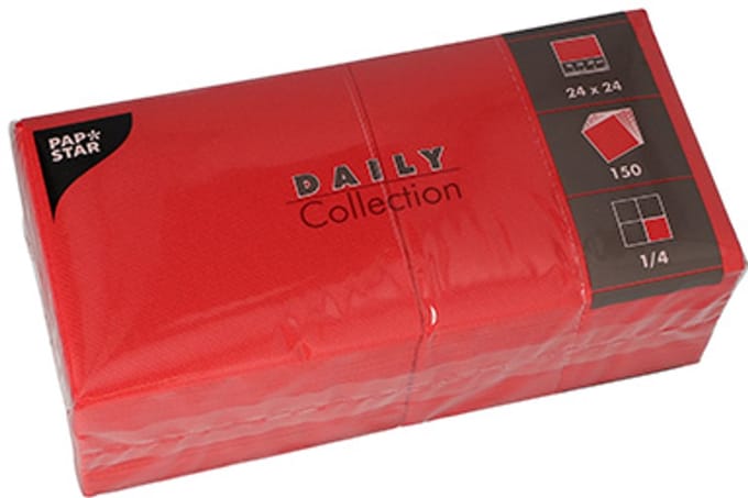 150 Servetten DAILY Collection 1/4 vouw 24 cm x 24 cm rood