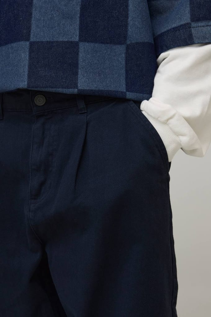 Balloon Fit Half & Half Tailleband Gewassen Twill Broek | Dark Navy | Size Small