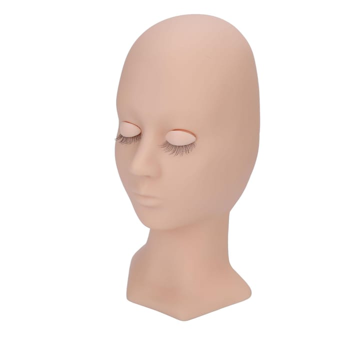 Tête de mannequin de pratique d'extension de cils, tête de formation en silicone avec 4 paires d'yeux remplaçables beige