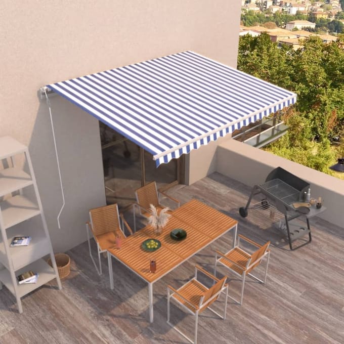 vidaXL - Luifel - automatisch - uittrekbaar - 400x350 - cm - blauw - en - wit