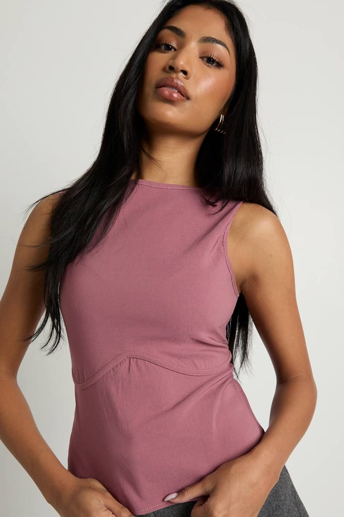 boohoo Dames Bengaline Top Underbust Naad met fluwelen strikdetail | Light Pink | Maat: 10