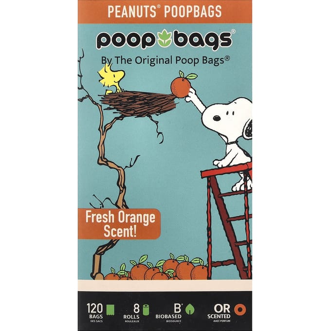 Sacs à Caca Originaux, Peanuts®, Saveur Orange, 8 Rouleaux, 15 Par Sac gray