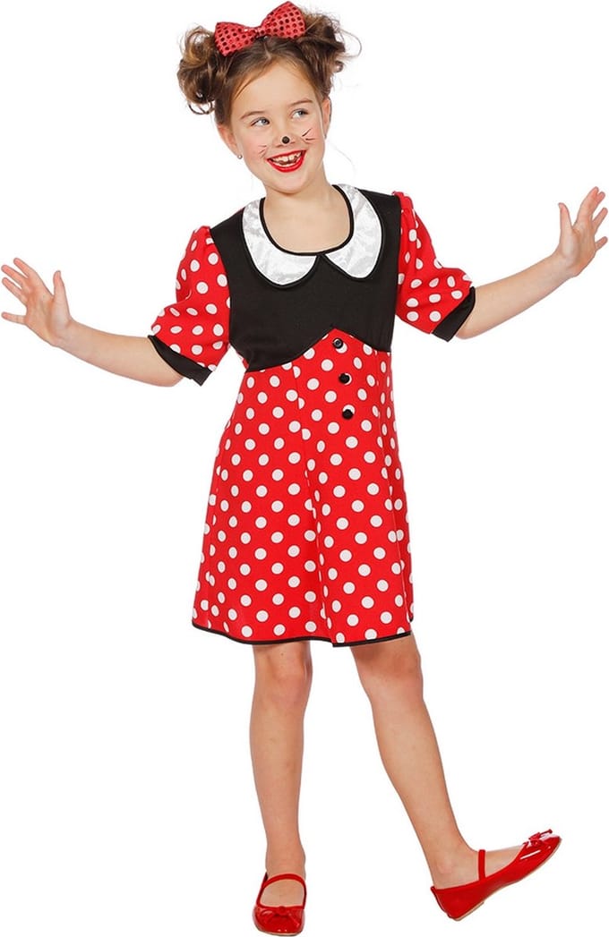 Minnie De Mooie Mouse Jurk - Kinderen - Meisjes - Rood/Wit- Maat 152