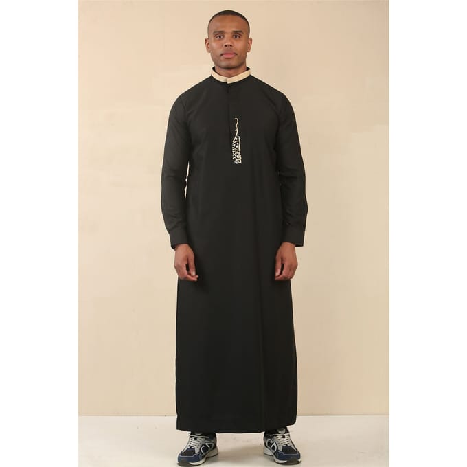 Zwarte Thobe voor heren, Arabische kleding uit Saoedi-Arabië, islamitische kleding, Jubba-gewaad