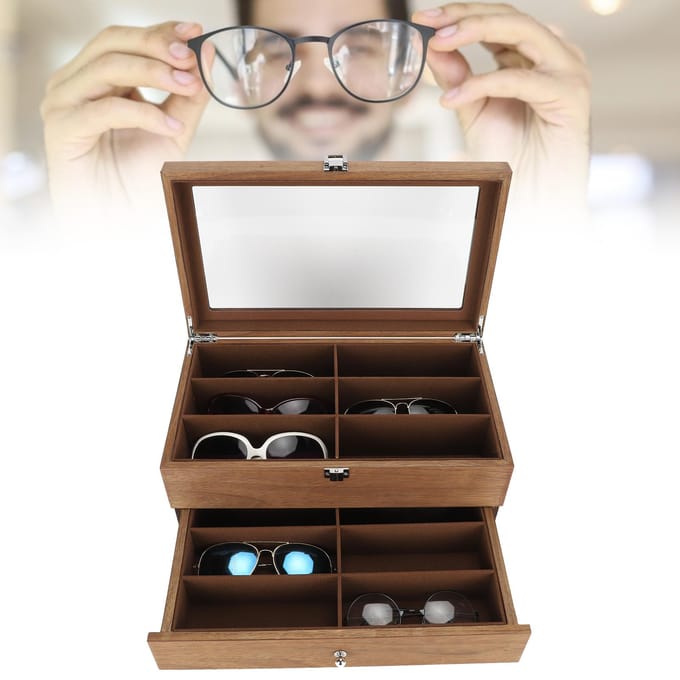 12 Vakken Brillen Doos Houten Dubbellaags Brillen Display Koffer Doos Organizer Decoratie gray