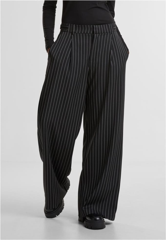 Urban Classics - Pinstripe Wijde broek - Taille, 28 inch - Grijs/Wit