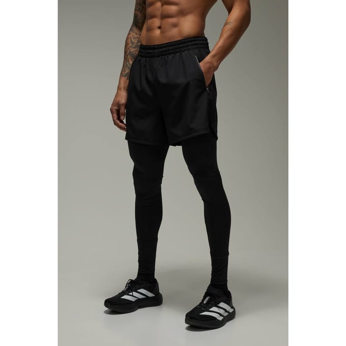 Common Pace Hardloop 2-in-1 Legging Dubbele Tailleband 5 Inch Short | Black | Size Large