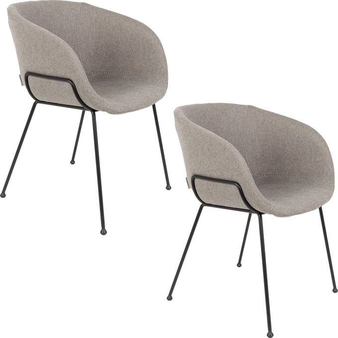 Zuiver Feston Eetkamerstoelen Armleuning Fab Grijs - Set van 2