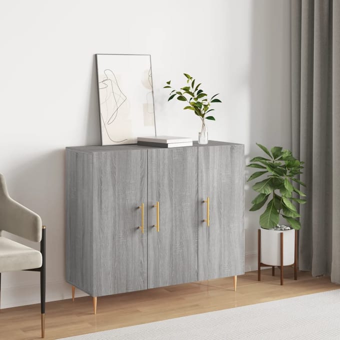 vidaXL - Dressoir - 90x34x80 - cm - bewerkt - hout - grijs - sonoma - eikenkleurig