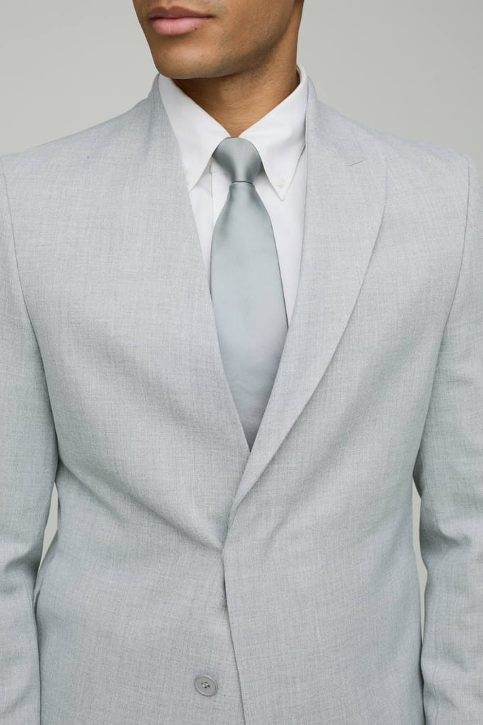 Slim Fit Asymmetric Lapel Suit Jacket | Light Grey | Size 46