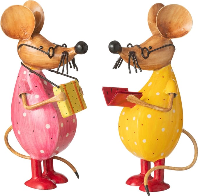 J-Line figuur Muis Boek + Koffer - ijzer - mix - 2 stuks