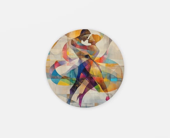 Rond Schilderij - Dans - Moderne Kunst - Muurcirkel op Dibond - Abstracte Wanddecoratie - 60 cm