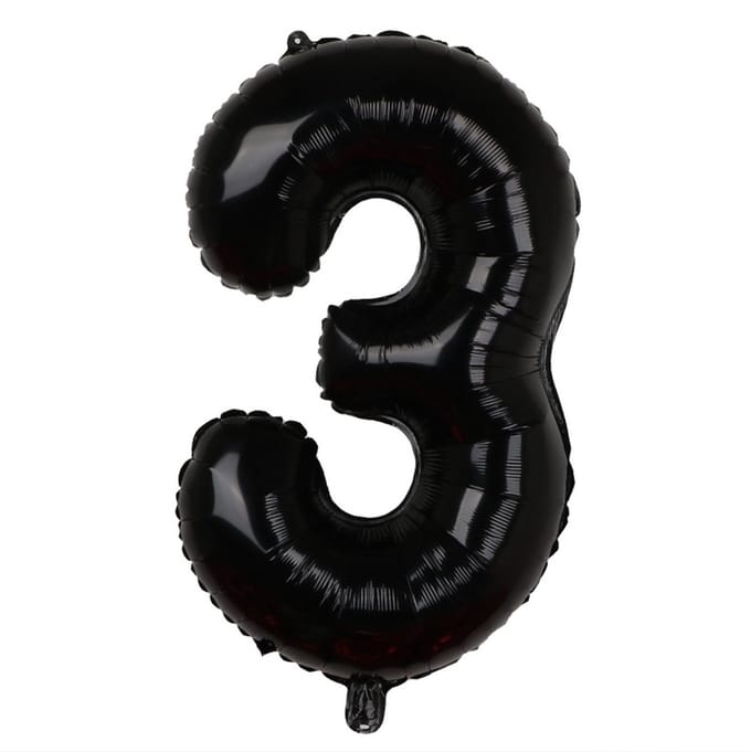 Folieballon / Cijferballon Zwart XL - getal 3 - 82cm
