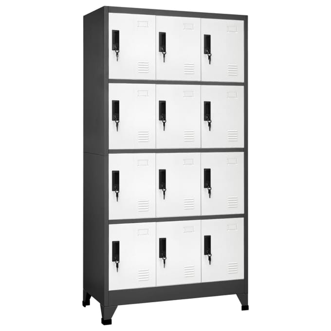 vidaXL - Lockerkast - 90x45x180 - cm - staal - antracietkleurig - en - wit