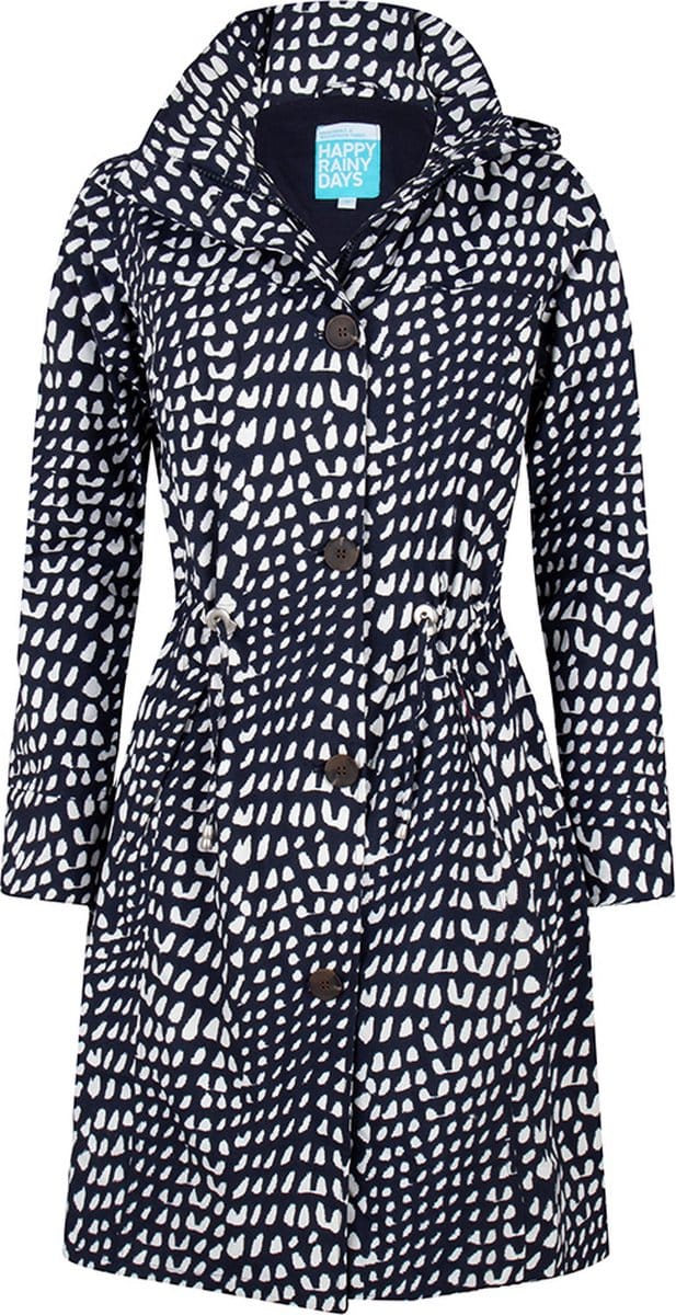 Happy Rainy Days Lange Regenjas Dames Porto print Graphic Blauw Wit