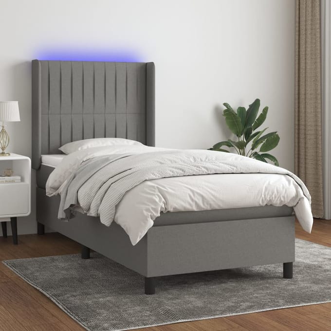 vidaXL - Boxspring - met - matras - en - LED - stof - donkergrijs - 100x200 - cm
