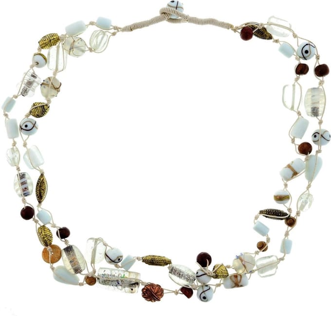 Behave - Lange kralenketting wit met glas - Boho chique zomerlook