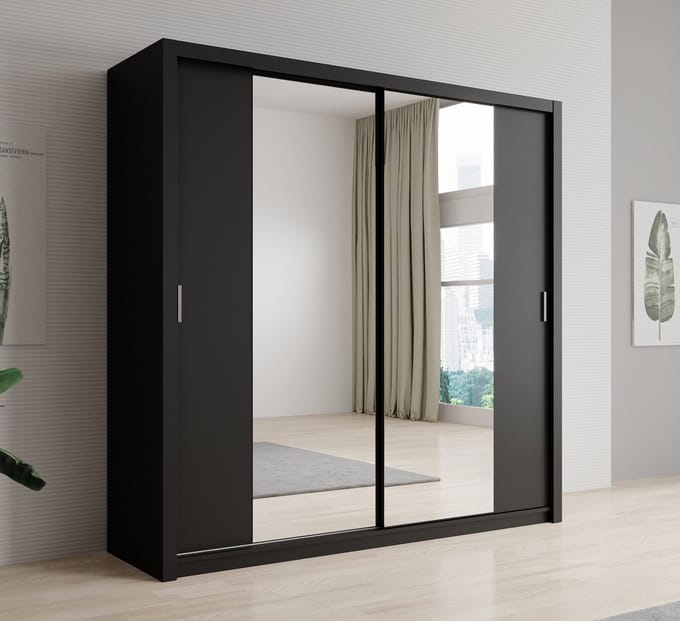 Meubella - Kledingkast Blake - Mat Zwart - 220 cm - Met spiegel