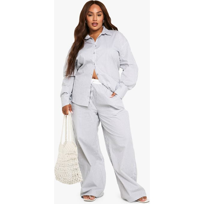 boohoo Dames Plus-size broek met contrasterende taille en wijde pijpen | Grey | Maat: 28